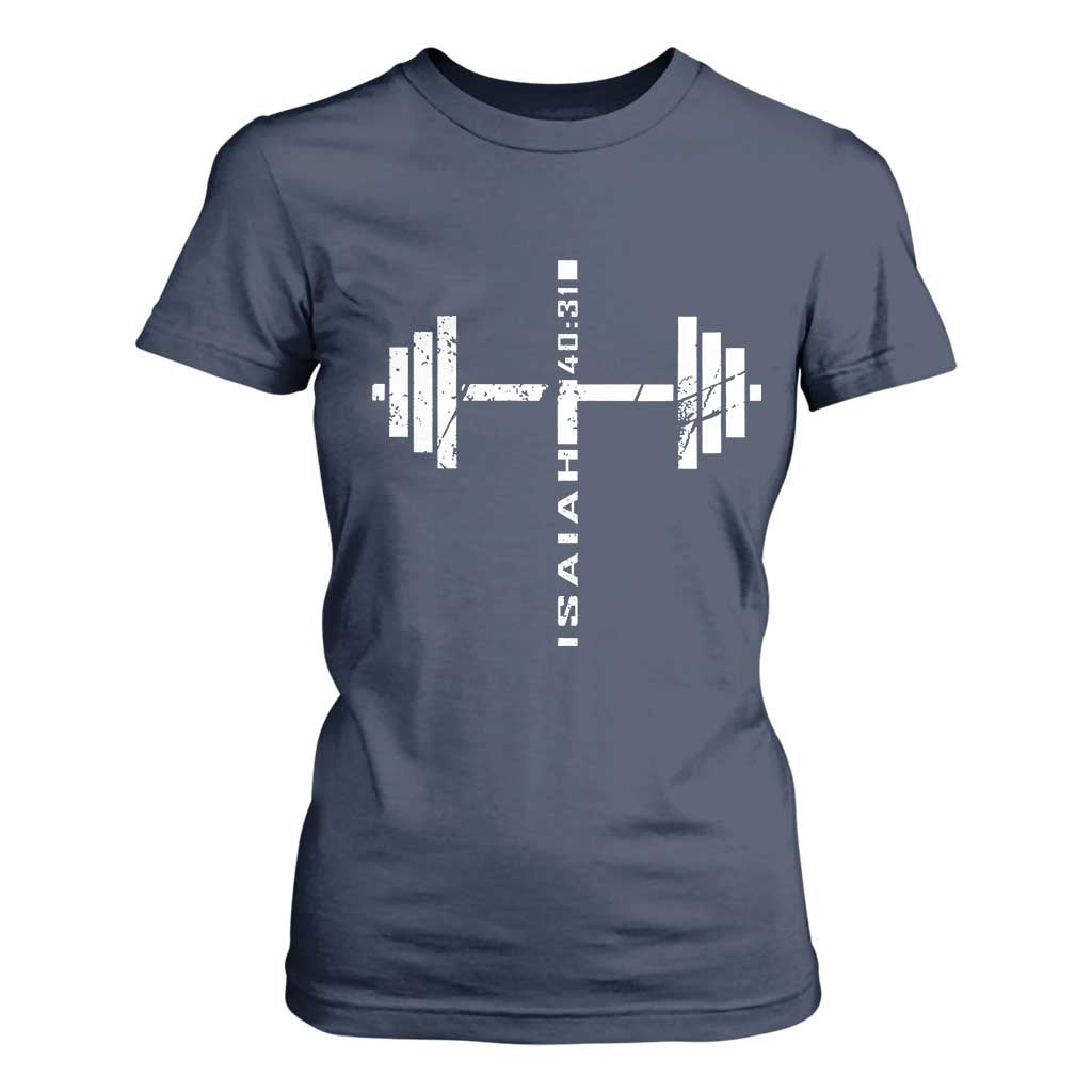 Christian Bible Gym T Shirt For Women Jesus Weightlifter Workout Faith Isaiah 40 31 TS11 Navy Print Your Wear