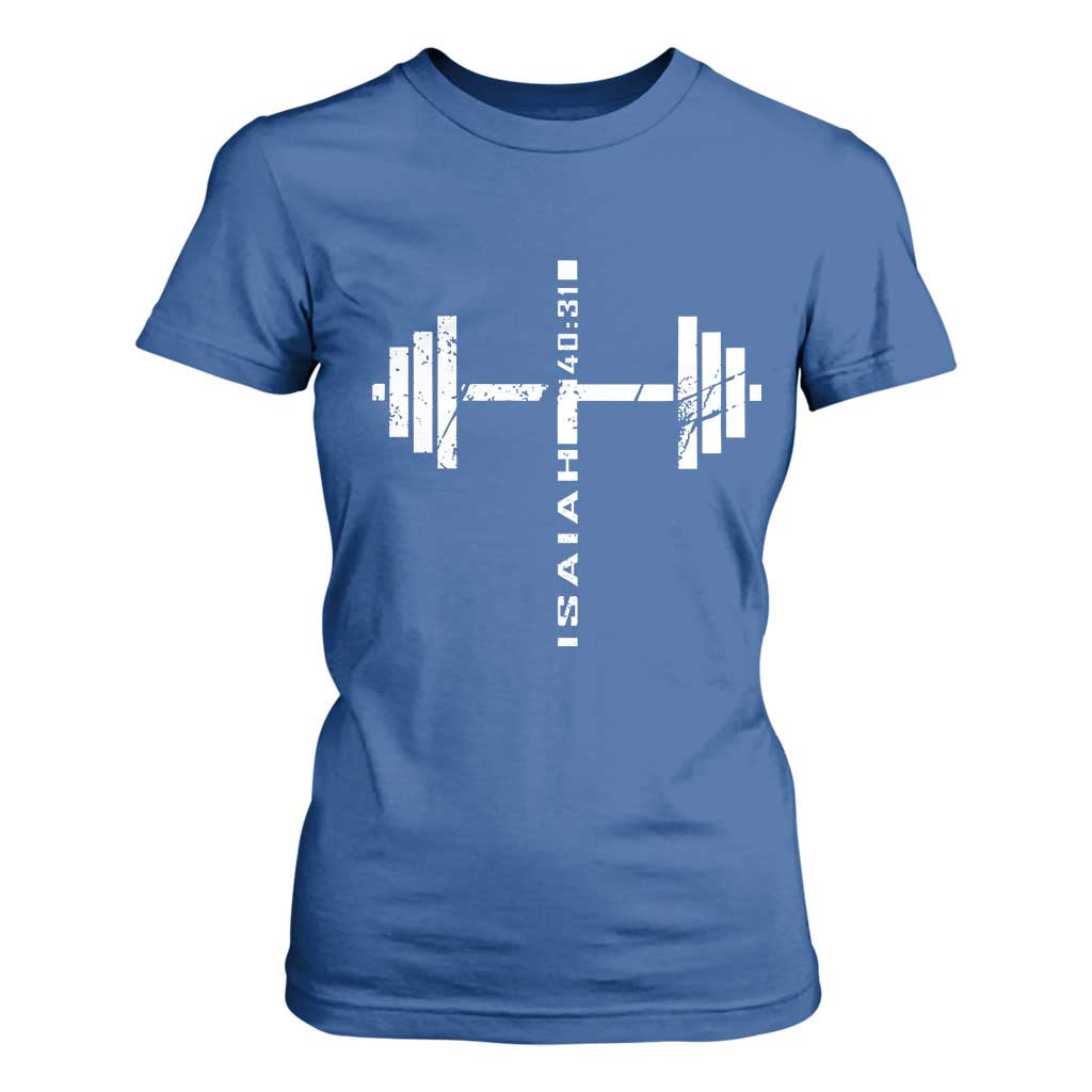 Christian Bible Gym T Shirt For Women Jesus Weightlifter Workout Faith Isaiah 40 31 TS11 Royal Blue Print Your Wear