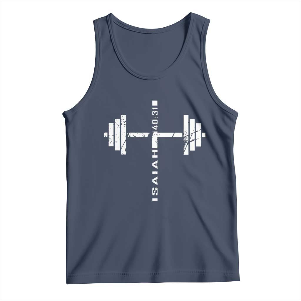 Christian Bible Gym Tank Top Jesus Weightlifter Workout Faith Isaiah 40 31 TS11 Navy Print Your Wear