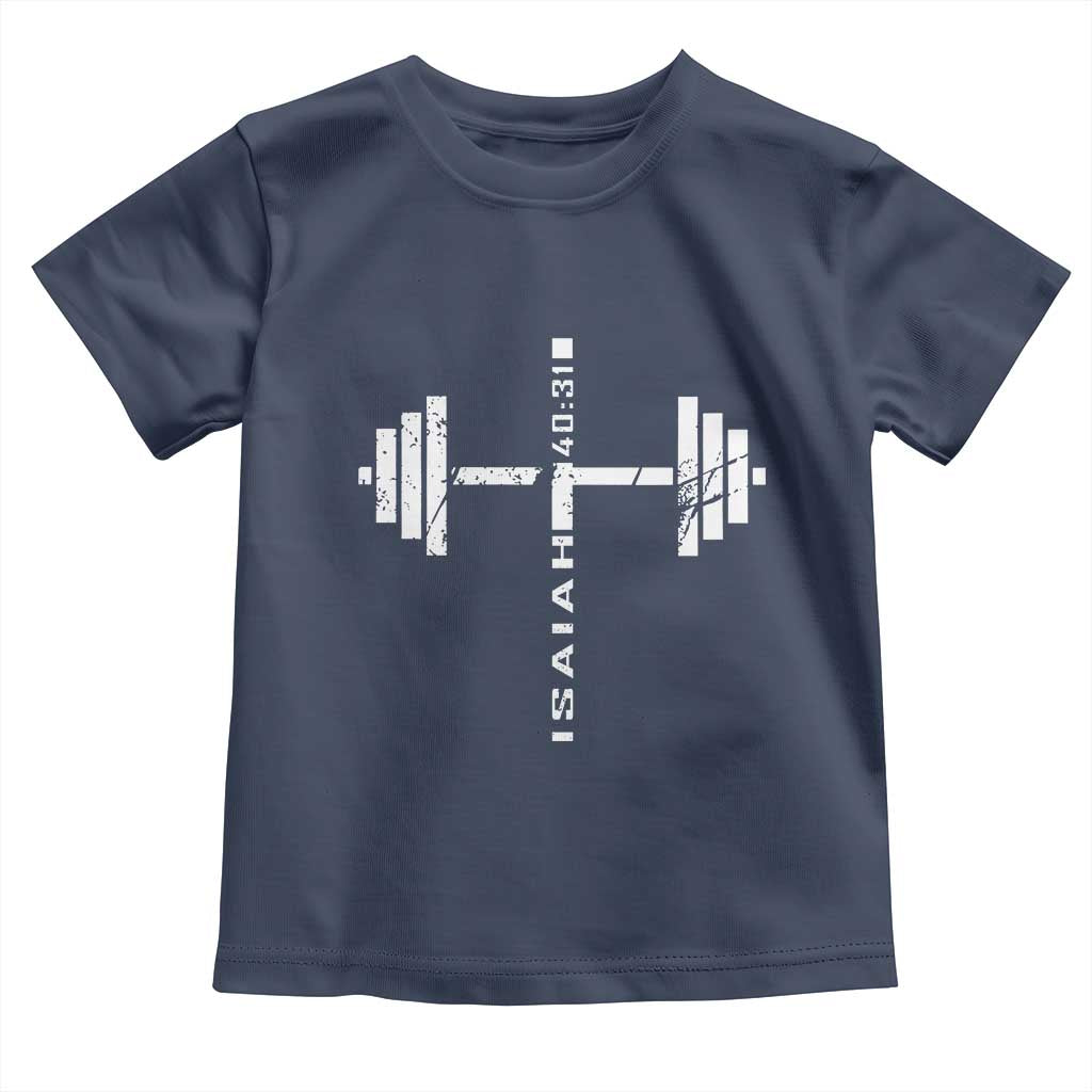 Christian Bible Gym Toddler T Shirt Jesus Weightlifter Workout Faith Isaiah 40 31 TS11 Navy Print Your Wear