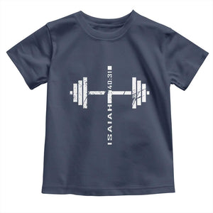 Christian Bible Gym Toddler T Shirt Jesus Weightlifter Workout Faith Isaiah 40 31 TS11 Navy Print Your Wear