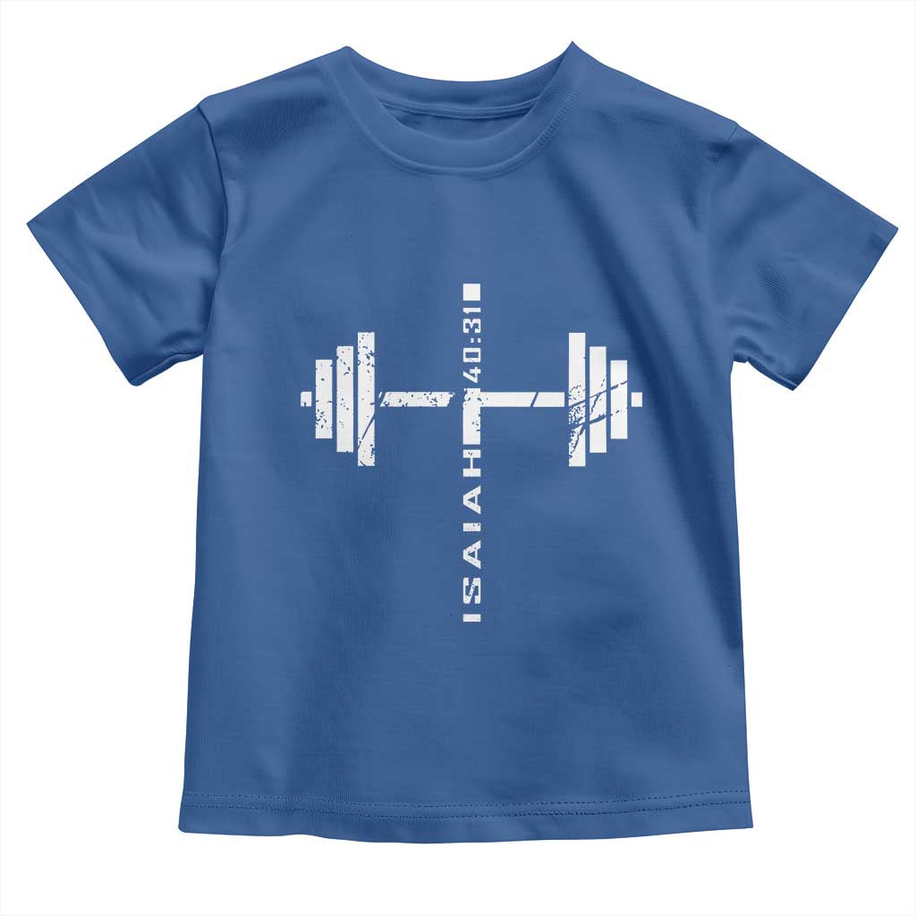 Christian Bible Gym Toddler T Shirt Jesus Weightlifter Workout Faith Isaiah 40 31 TS11 Royal Blue Print Your Wear