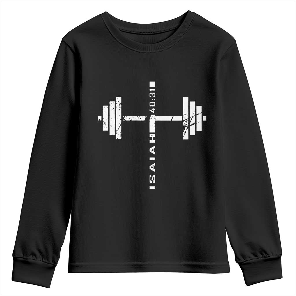 Christian Bible Gym Youth Sweatshirt Jesus Weightlifter Workout Faith Isaiah 40 31 TS11 Black Print Your Wear
