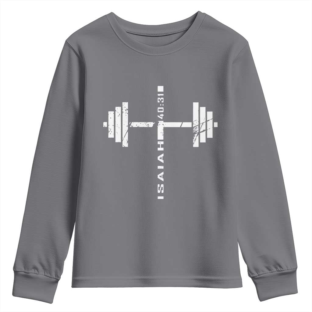 Christian Bible Gym Youth Sweatshirt Jesus Weightlifter Workout Faith Isaiah 40 31 TS11 Charcoal Print Your Wear