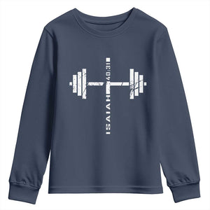 Christian Bible Gym Youth Sweatshirt Jesus Weightlifter Workout Faith Isaiah 40 31 TS11 Navy Print Your Wear