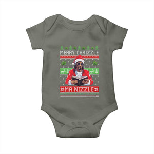 Funny Christmas Hip Hop Rap Gang Baby Onesie Merry Chrizzle Ma Nizzle Xmas Weed TS11 Military Green Print Your Wear