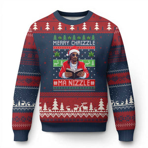 Funny Xmas Hip Hop Rap Gang Ugly Christmas Sweater Merry Chrizzle Ma Nizzle Xmas Weed TS11 Navy Red Print Your Wear