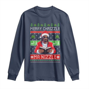 Funny Christmas Hip Hop Rap Gang Long Sleeve Shirt Merry Chrizzle Ma Nizzle Xmas Weed TS11 Navy Print Your Wear