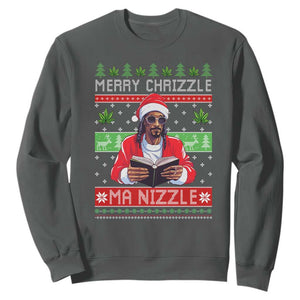 Funny Christmas Hip Hop Rap Gang Sweatshirt Merry Chrizzle Ma Nizzle Xmas Weed TS11 Dark Heather Print Your Wear
