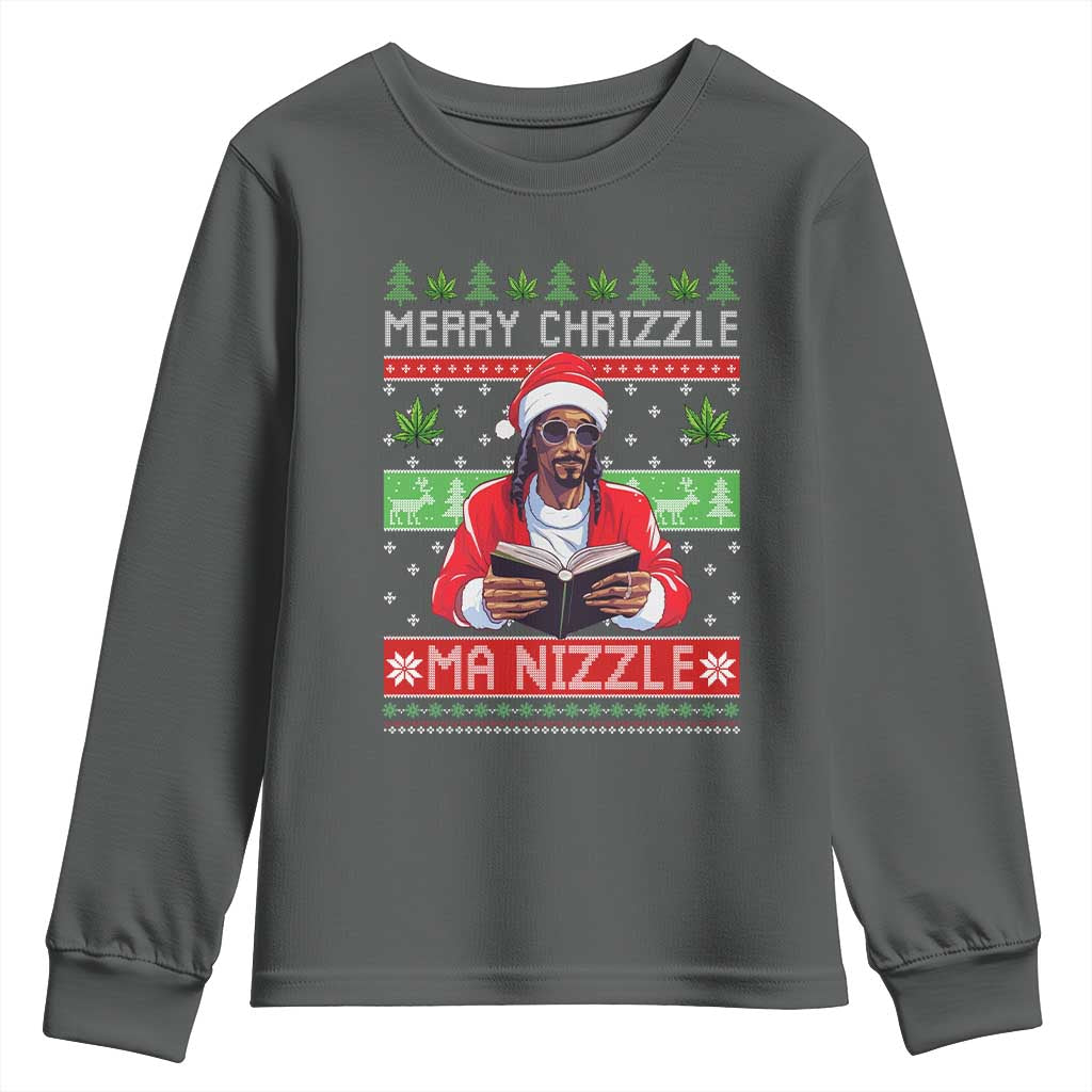 Funny Christmas Hip Hop Rap Gang Youth Sweatshirt Merry Chrizzle Ma Nizzle Xmas Weed TS11 Dark Heather Print Your Wear