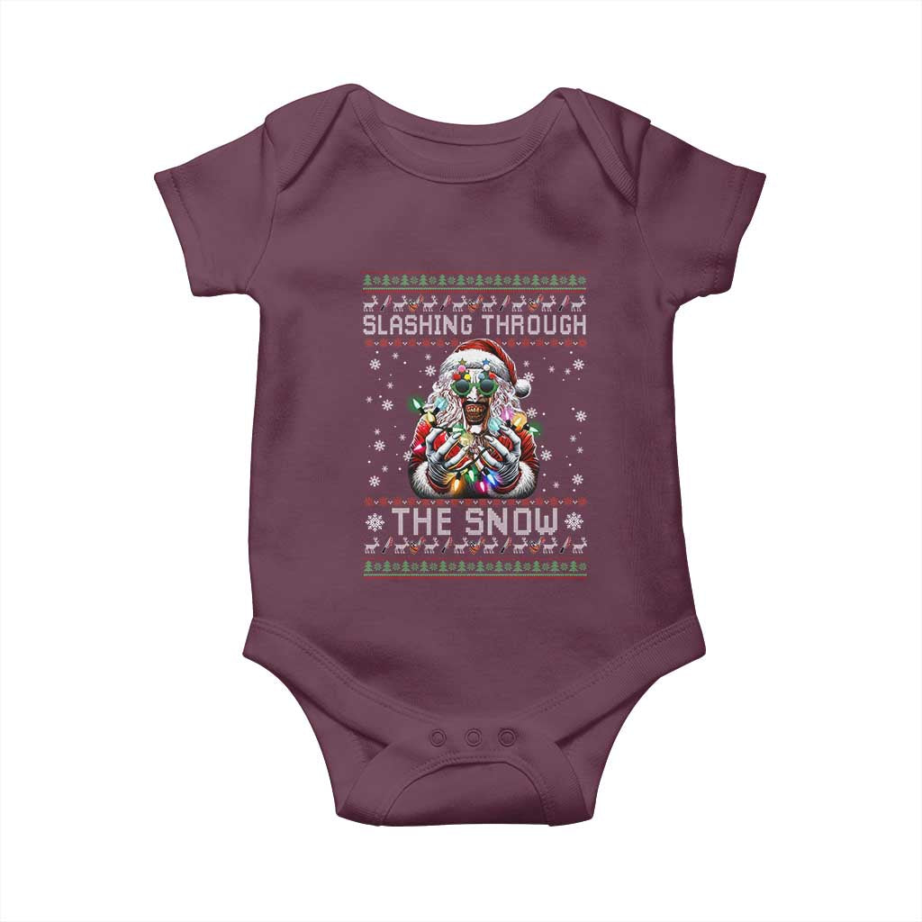 Funny Terrifier Christmas Santa Baby Onesie Slashing Through The Snow Xmas Horror Movie TS11 Maroon Print Your Wear