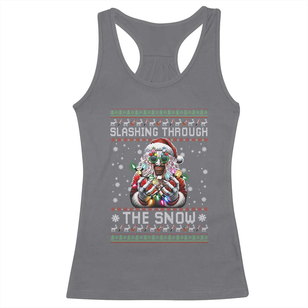Funny Terrifier Christmas Santa Racerback Tank Top Slashing Through The Snow Xmas Horror Movie TS11 Charcoal Print Your Wear