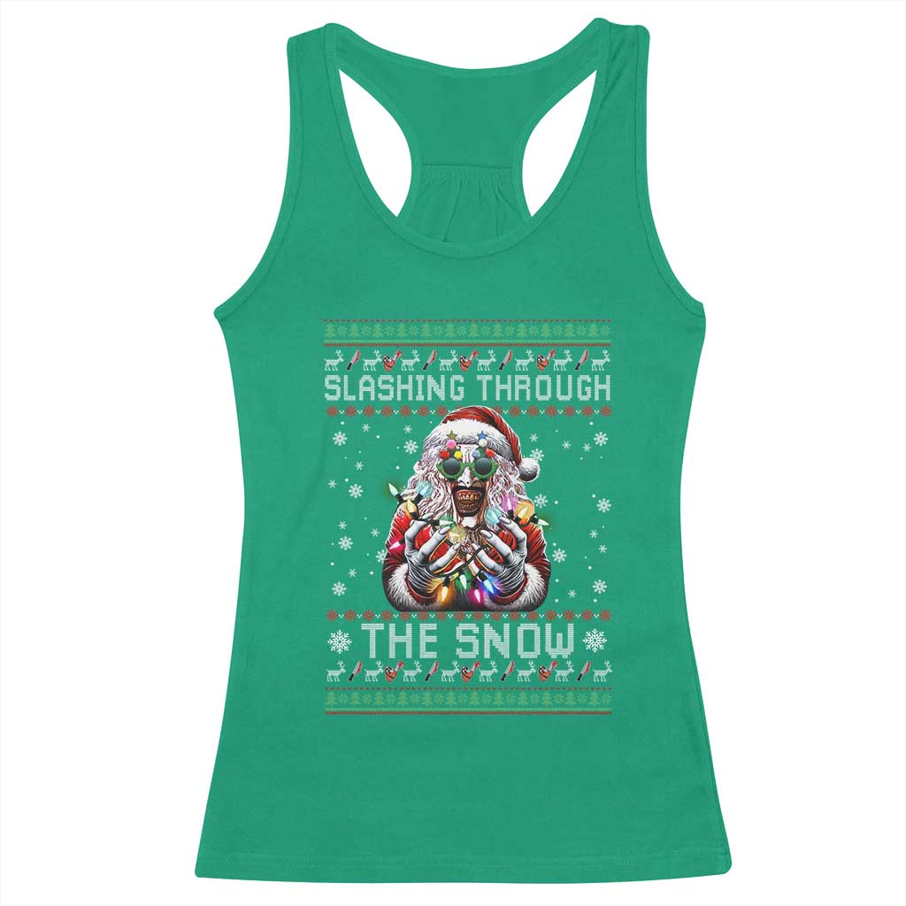 Funny Terrifier Christmas Santa Racerback Tank Top Slashing Through The Snow Xmas Horror Movie TS11 Irish Green Print Your Wear