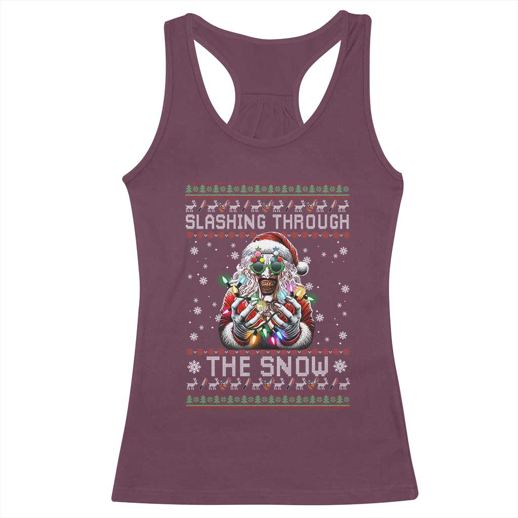 Funny Terrifier Christmas Santa Racerback Tank Top Slashing Through The Snow Xmas Horror Movie TS11 Maroon Print Your Wear
