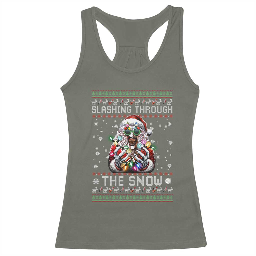 Funny Terrifier Christmas Santa Racerback Tank Top Slashing Through The Snow Xmas Horror Movie TS11 Military Green Print Your Wear