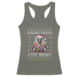 Funny Terrifier Christmas Santa Racerback Tank Top Slashing Through The Snow Xmas Horror Movie TS11 Military Green Print Your Wear