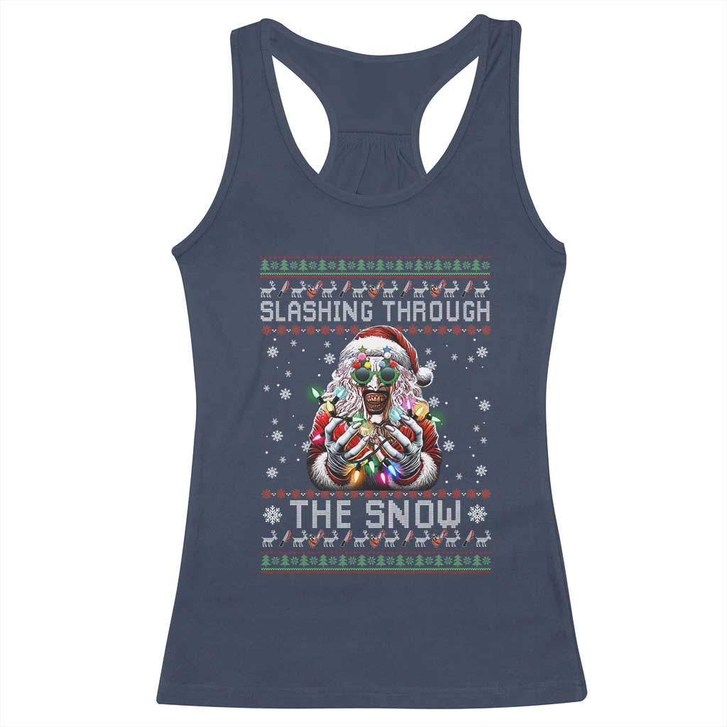 Funny Terrifier Christmas Santa Racerback Tank Top Slashing Through The Snow Xmas Horror Movie TS11 Navy Print Your Wear