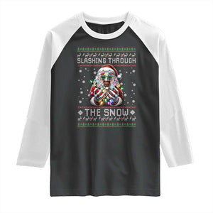 Funny Terrifier Christmas Santa Raglan Shirt Slashing Through The Snow Xmas Horror Movie TS11 Black White Print Your Wear