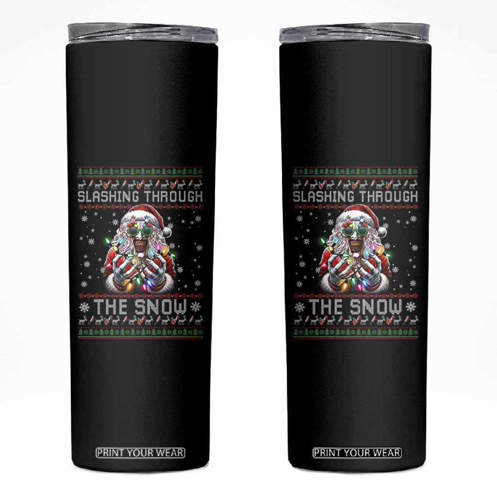Funny Terrifier Christmas Santa Skinny Tumbler Slashing Through The Snow Xmas Horror Movie TS11 Black Print Your Wear