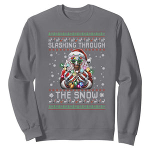 Funny Terrifier Christmas Santa Sweatshirt Slashing Through The Snow Xmas Horror Movie TS11 Charcoal Print Your Wear