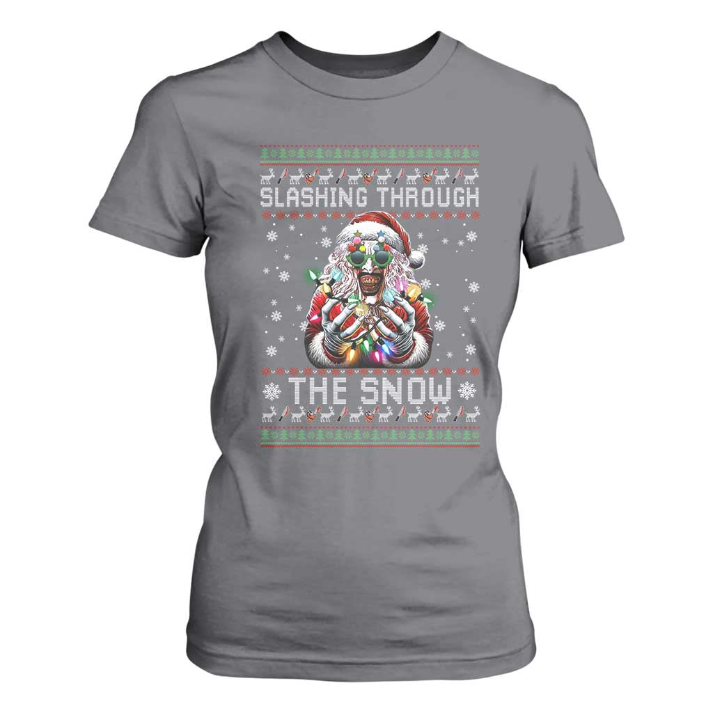 Funny Terrifier Christmas Santa T Shirt For Women Slashing Through The Snow Xmas Horror Movie TS11 Charcoal Print Your Wear