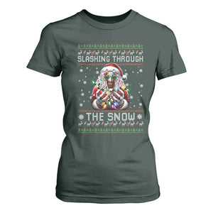 Funny Terrifier Christmas Santa T Shirt For Women Slashing Through The Snow Xmas Horror Movie TS11 Dark Forest Green Print Your Wear