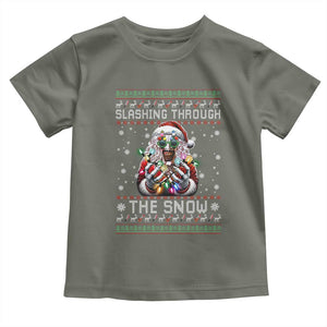 Funny Terrifier Christmas Santa Toddler T Shirt Slashing Through The Snow Xmas Horror Movie TS11 Military Green Print Your Wear