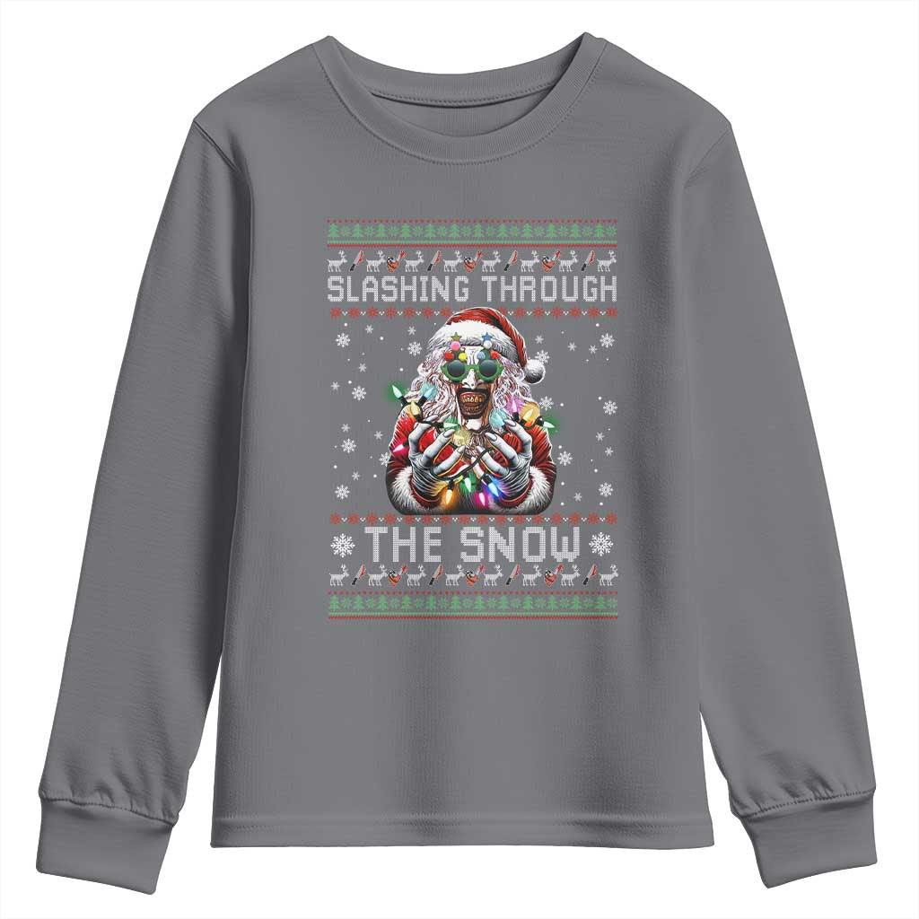 Funny Terrifier Christmas Santa Youth Sweatshirt Slashing Through The Snow Xmas Horror Movie TS11 Charcoal Print Your Wear