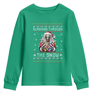 Funny Terrifier Christmas Santa Youth Sweatshirt Slashing Through The Snow Xmas Horror Movie TS11 Irish Green Print Your Wear