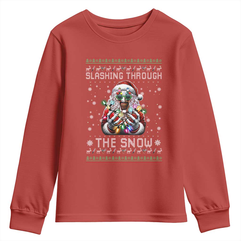 Funny Terrifier Christmas Santa Youth Sweatshirt Slashing Through The Snow Xmas Horror Movie TS11 Red Print Your Wear