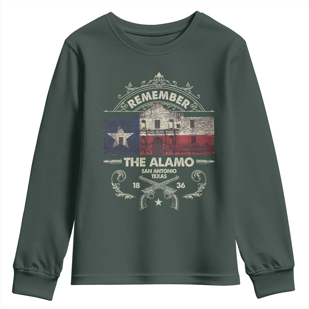 Texas Remember The Alamo San Antonio Pride Youth Sweatshirt Texas History TS11 Dark Forest Green Print Your Wear