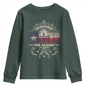 Texas Remember The Alamo San Antonio Pride Youth Sweatshirt Texas History TS11 Dark Forest Green Print Your Wear