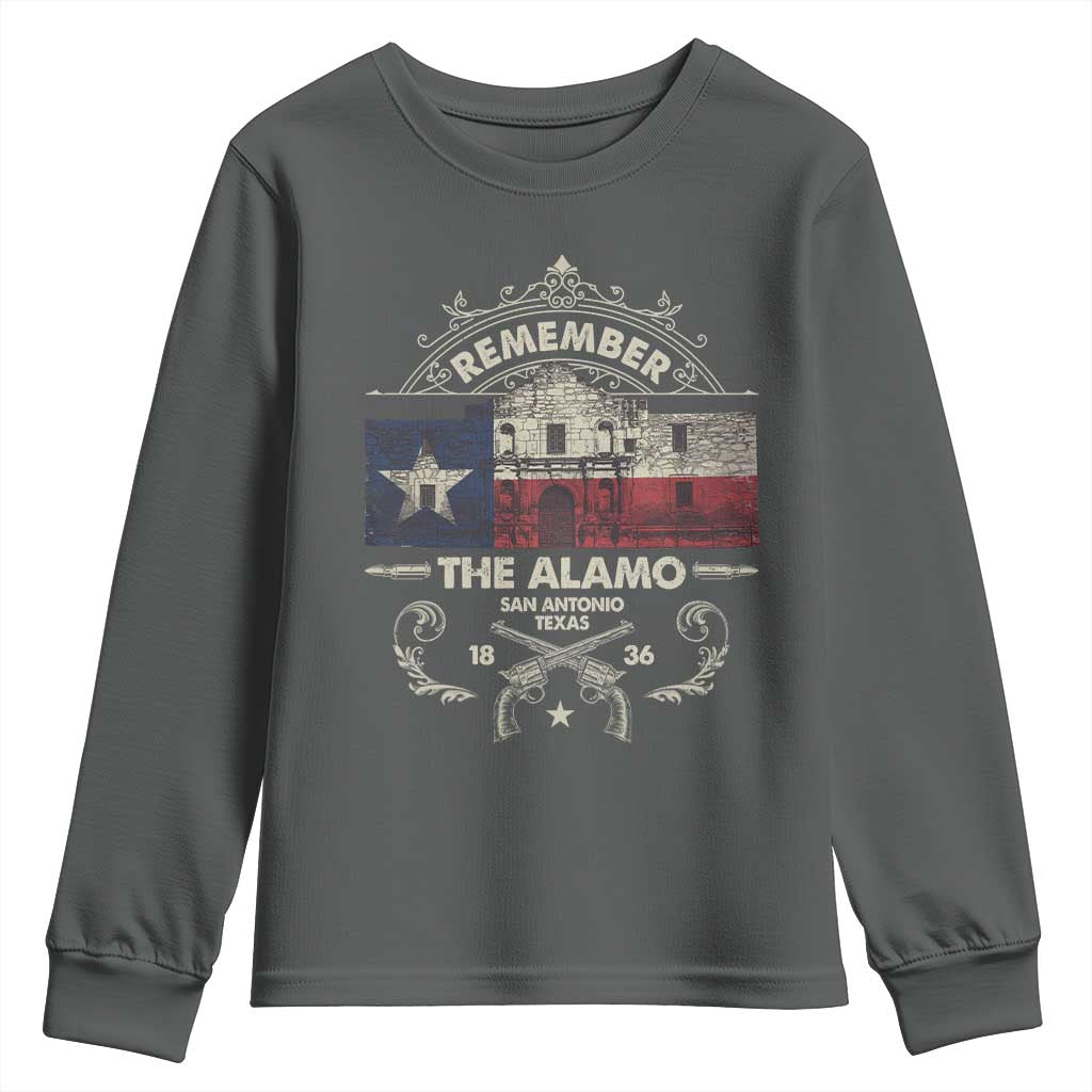 Texas Remember The Alamo San Antonio Pride Youth Sweatshirt Texas History TS11 Dark Heather Print Your Wear