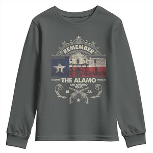Texas Remember The Alamo San Antonio Pride Youth Sweatshirt Texas History TS11 Dark Heather Print Your Wear