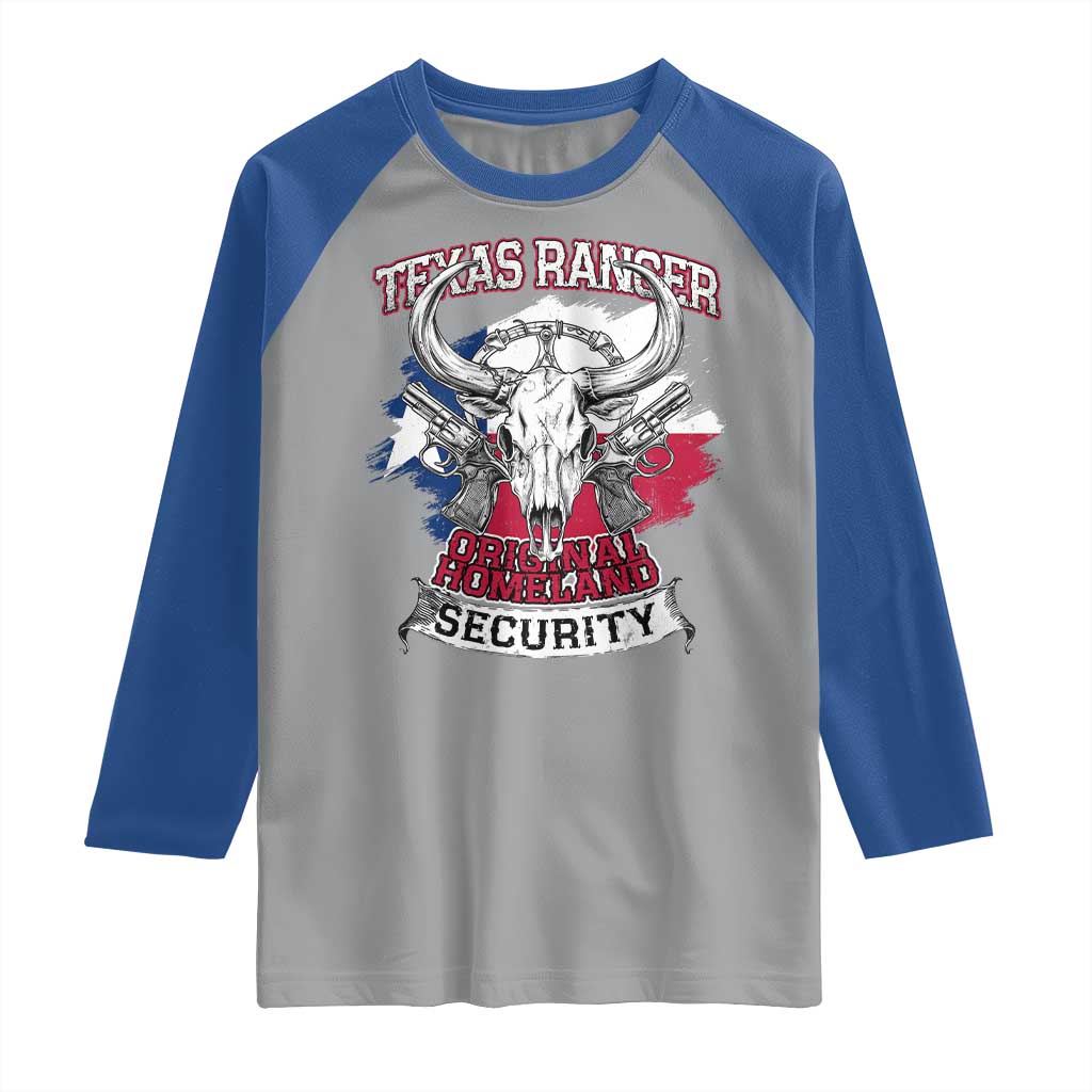 Texas Ranger Original Homeland Security Raglan Shirt History Of Texas TS11 Sport Gray Royal Print Your Wear