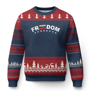 Freedom For Venezuela Ugly Christmas Sweater Venezuelan Flag Eight Stars Bandera TS11 Navy Red Print Your Wear