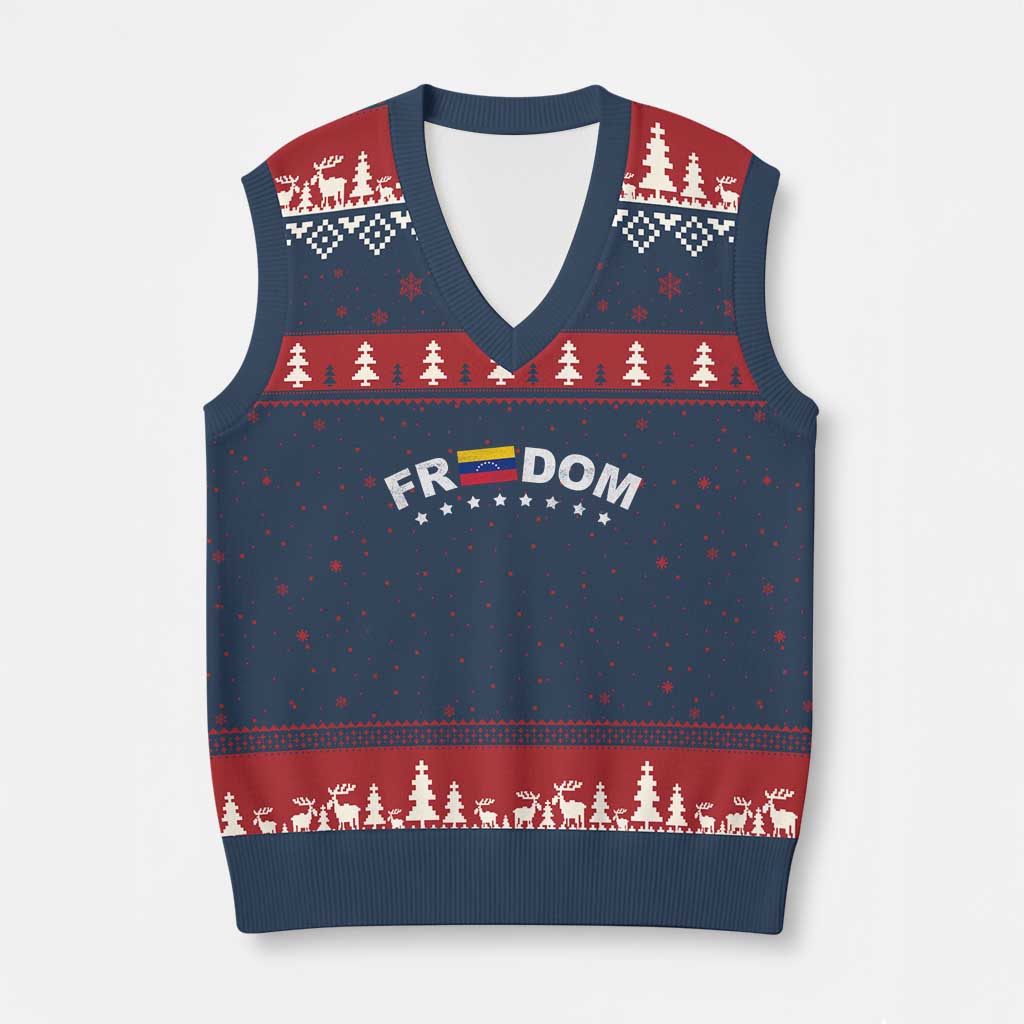 Freedom For Venezuela V-Neck Knit Sweater Vest Venezuelan Flag Eight Stars Bandera TS11 Navy Red Print Your Wear