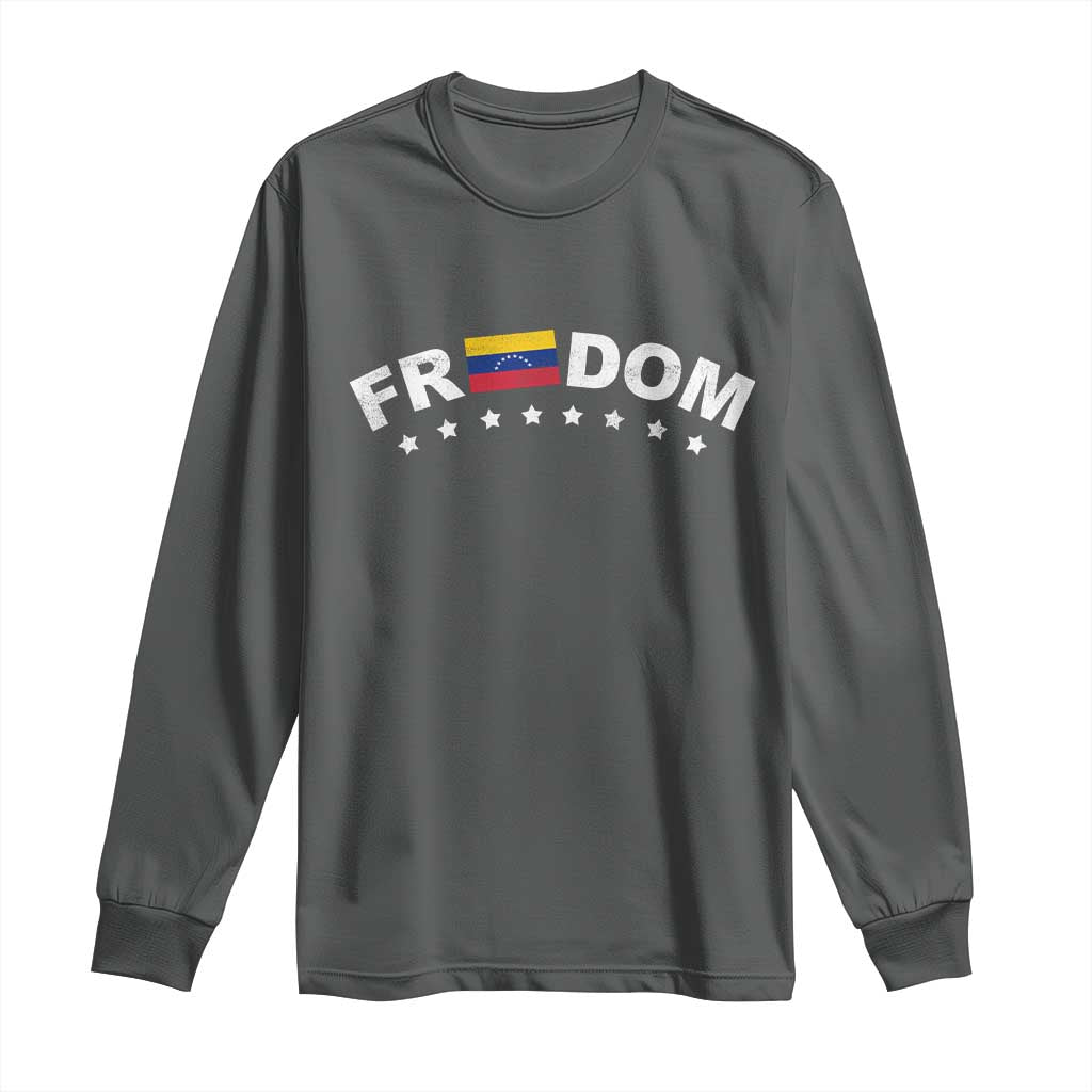 Freedom For Venezuela Long Sleeve Shirt Venezuelan Flag Eight Stars Bandera TS11 Dark Heather Print Your Wear