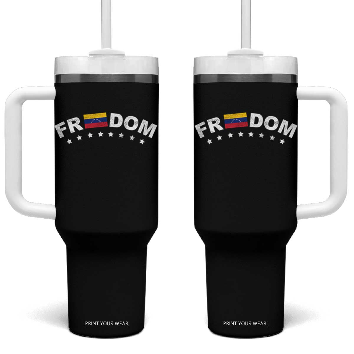 Freedom For Venezuela Tumbler With Handle Venezuelan Flag Eight Stars Bandera TS11 One Size: 40 oz Black Print Your Wear