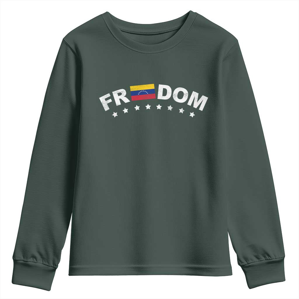 Freedom For Venezuela Youth Sweatshirt - Venezuelan Flag Eight Stars Bandera Protest Tee TS11 Dark Forest Green Print Your Wear