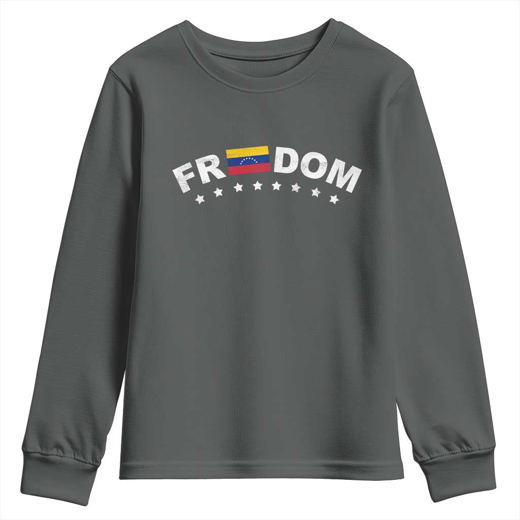 Freedom For Venezuela Youth Sweatshirt - Venezuelan Flag Eight Stars Bandera Protest Tee TS11 Dark Heather Print Your Wear