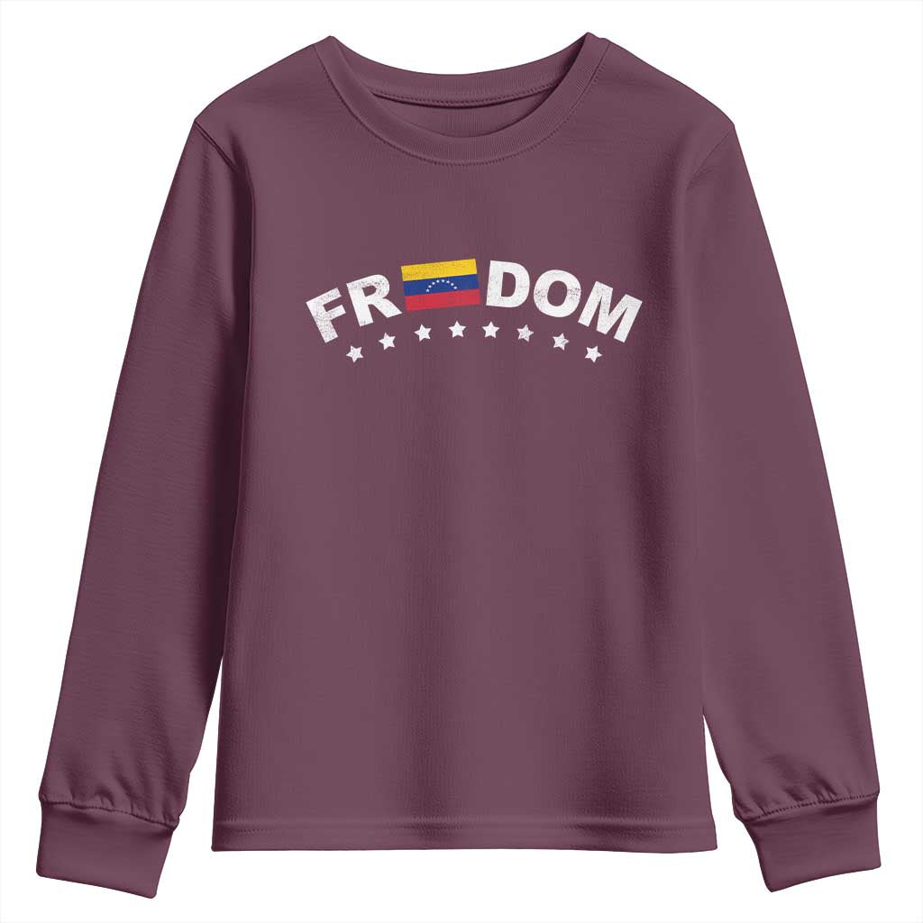 Freedom For Venezuela Youth Sweatshirt - Venezuelan Flag Eight Stars Bandera Protest Tee TS11 Maroon Print Your Wear