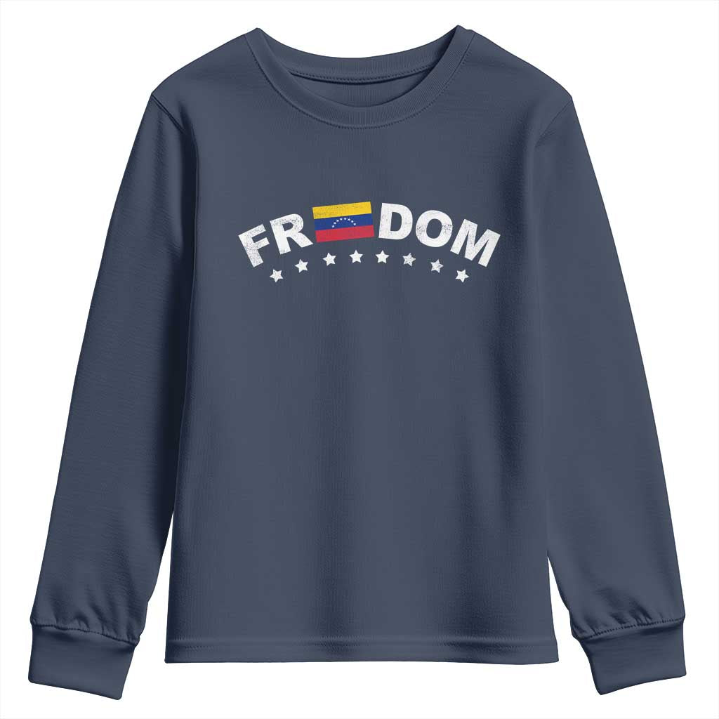 Freedom For Venezuela Youth Sweatshirt - Venezuelan Flag Eight Stars Bandera Protest Tee TS11 Navy Print Your Wear