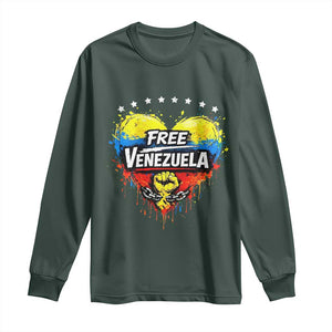 Free Venezuela Long Sleeve Shirt Freedom Venezuelan Flag Hand Fist Graphic TS11 Dark Forest Green Print Your Wear