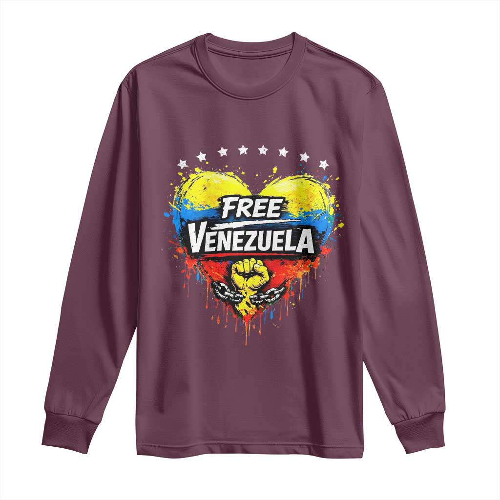 Free Venezuela Long Sleeve Shirt Freedom Venezuelan Flag Hand Fist Graphic TS11 Maroon Print Your Wear