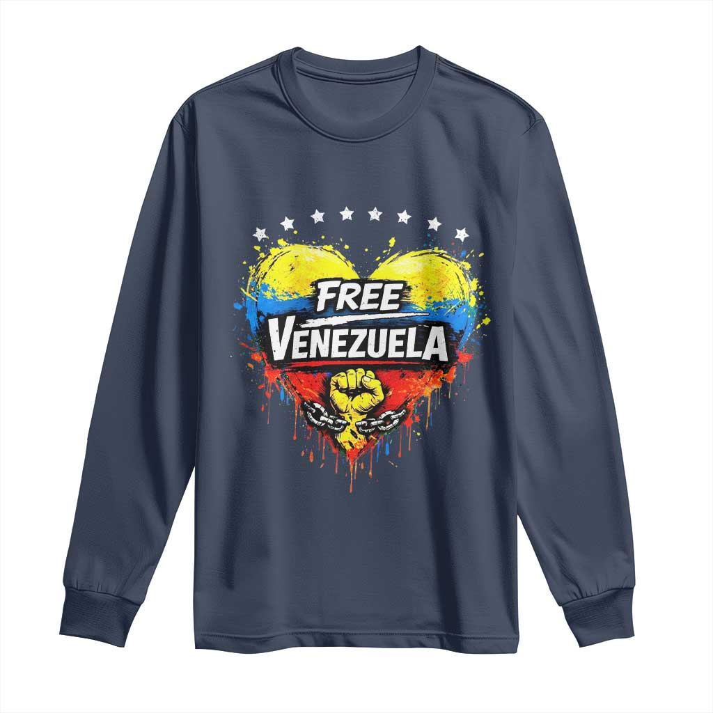 Free Venezuela Long Sleeve Shirt Freedom Venezuelan Flag Hand Fist Graphic TS11 Navy Print Your Wear