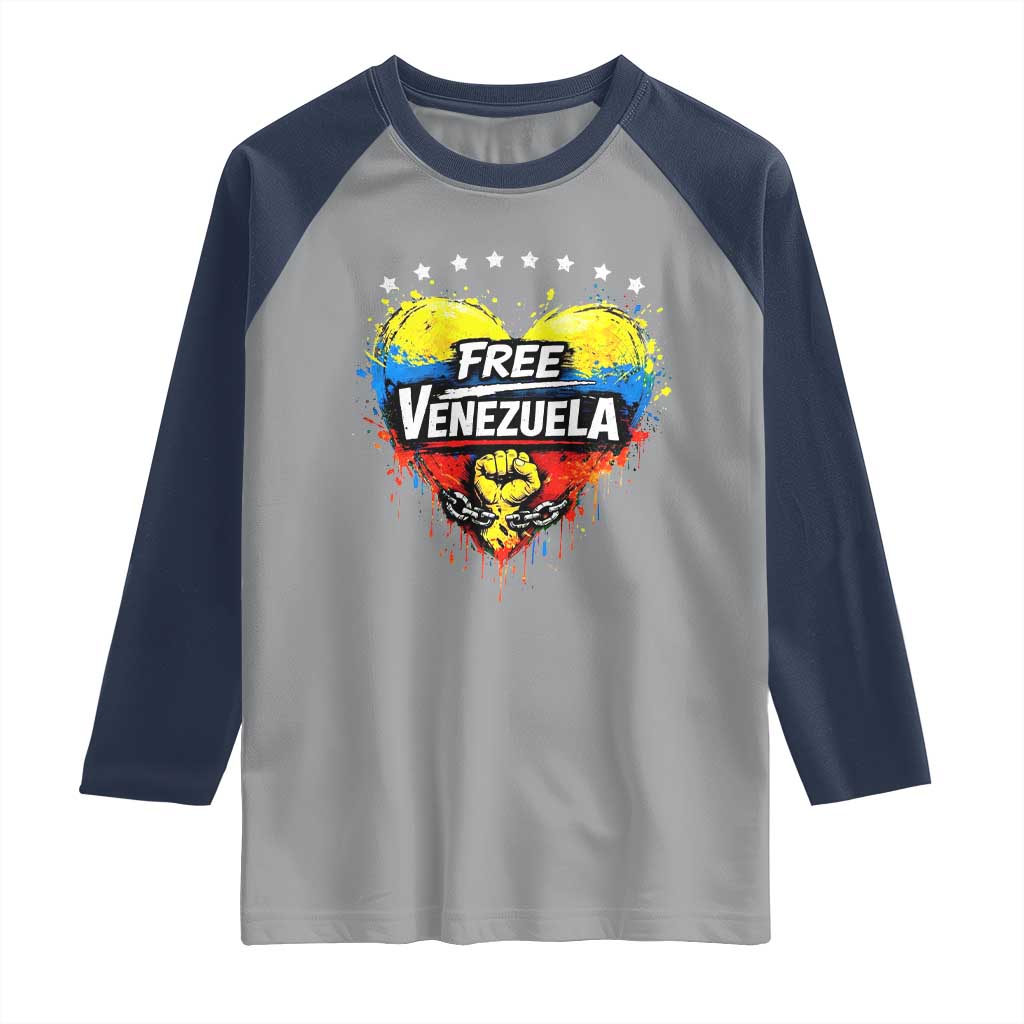 Free Venezuela Raglan Shirt Freedom Venezuelan Flag Hand Fist Graphic TS11 Sport Gray Navy Print Your Wear