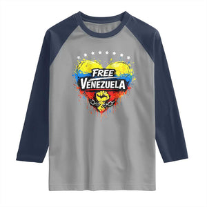 Free Venezuela Raglan Shirt Freedom Venezuelan Flag Hand Fist Graphic TS11 Sport Gray Navy Print Your Wear