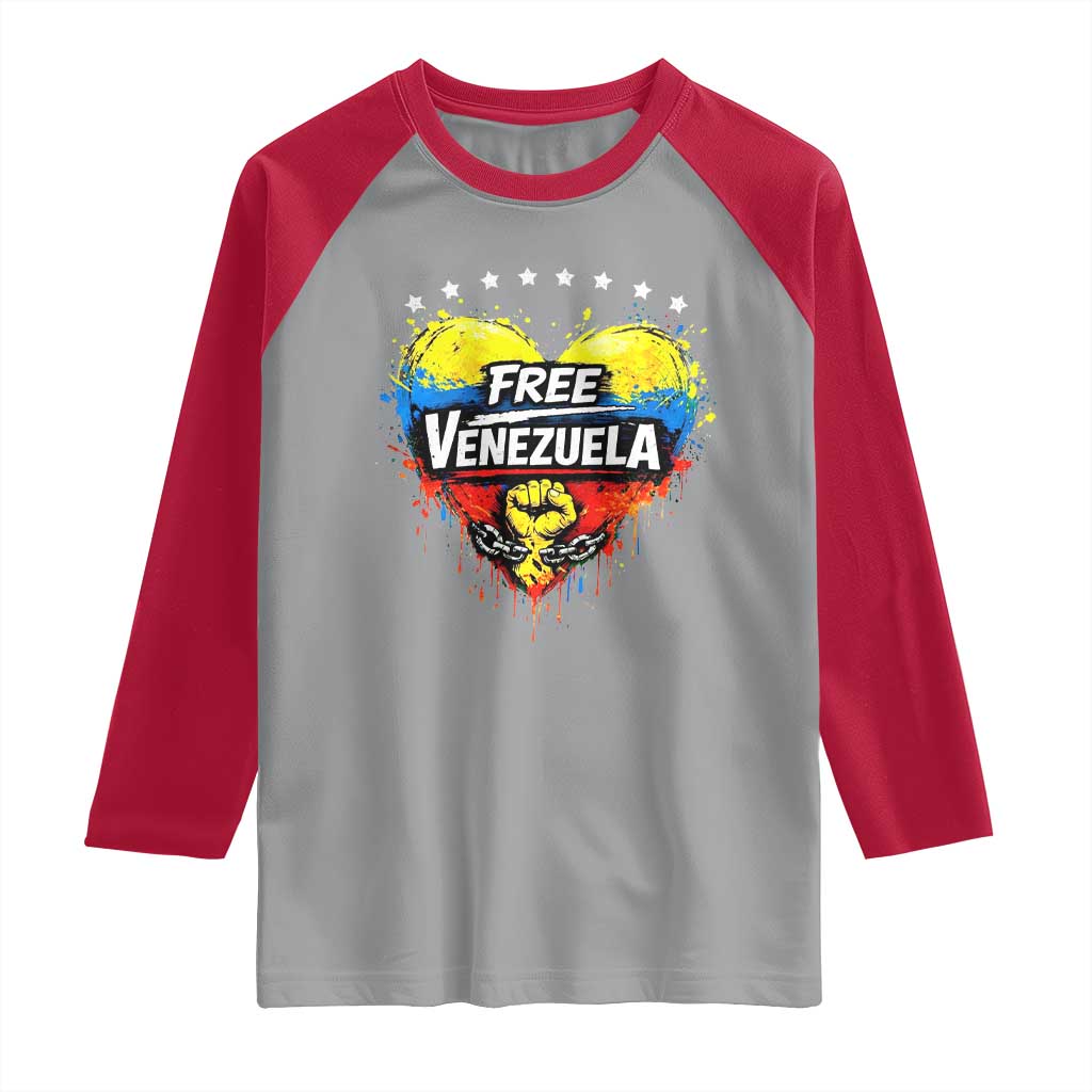 Free Venezuela Raglan Shirt Freedom Venezuelan Flag Hand Fist Graphic TS11 Sport Gray Red Print Your Wear