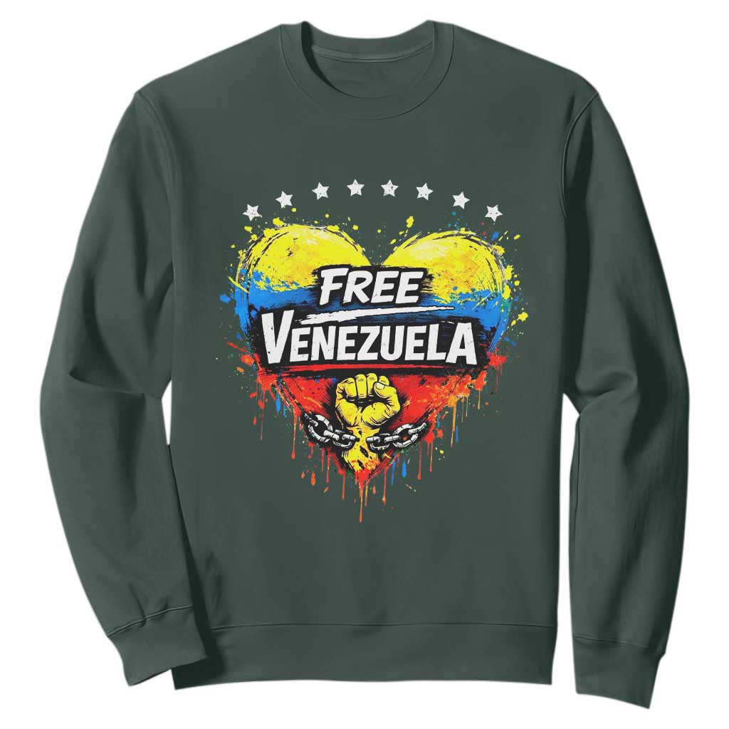 Free Venezuela Sweatshirt Freedom Venezuelan Flag Hand Fist Graphic TS11 Dark Forest Green Print Your Wear